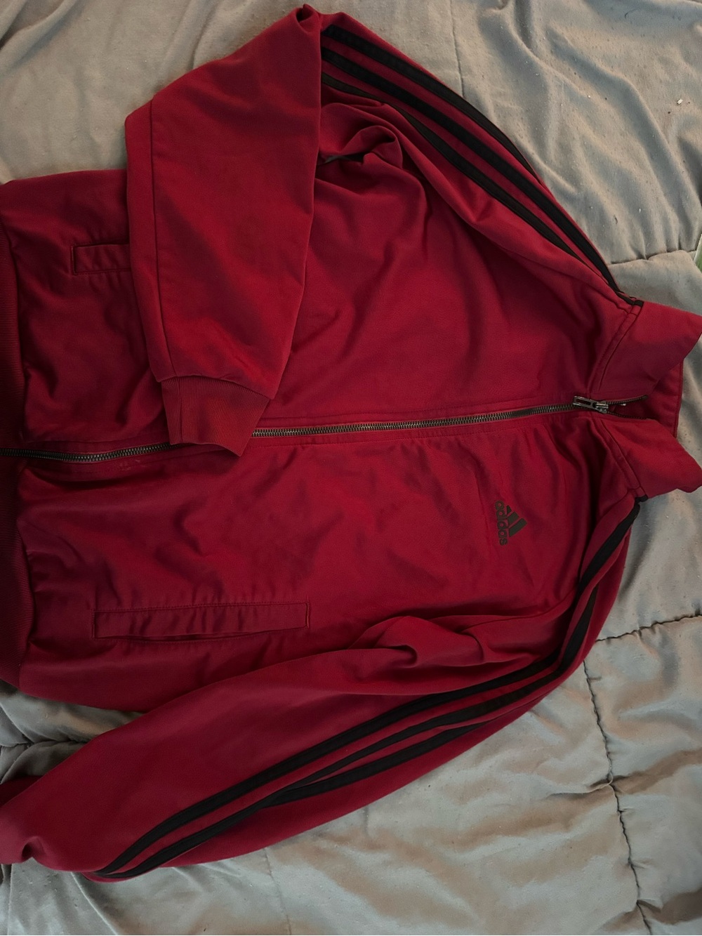 adidas Red Track Jacket with Black Stripes